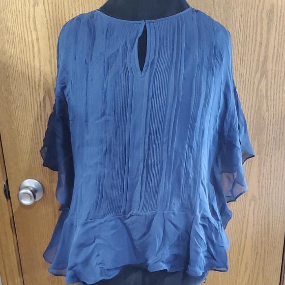 Diane Von Furstenberg Blue Ruffled Cap Sleeve Blouse - Picture 1 of 10